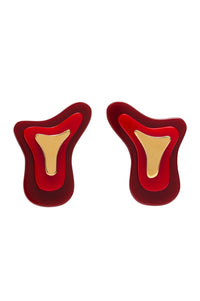 RED THREE PARTS TOPOGRAPHIC EARRINGS