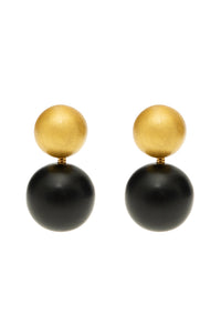Black and Gold Two Balls Wood Earrings