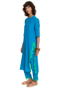 Blue and Green Waves Silk Trousers
