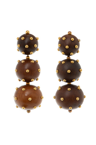 Three Balls Wood Earrings