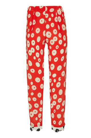 Red Octopus Elastic Trousers (Black and White Hem)